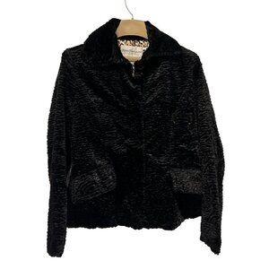 Norm Thompson Black Faux Fur Curly Lamb Jacket Small